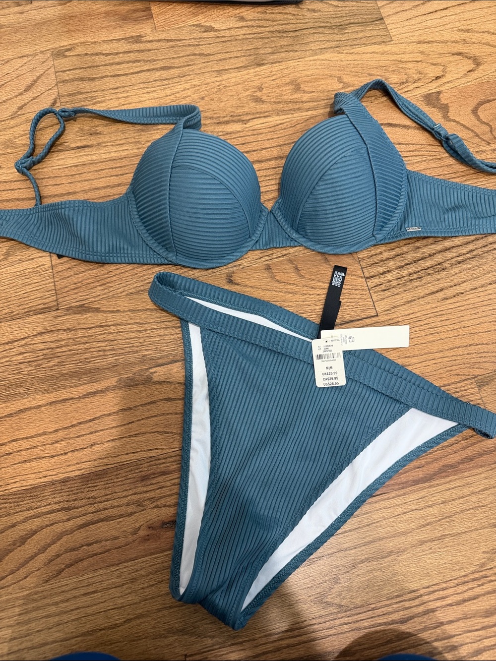 Victoria's Secret Ribbed Padded Bikini Set in Teal Blue